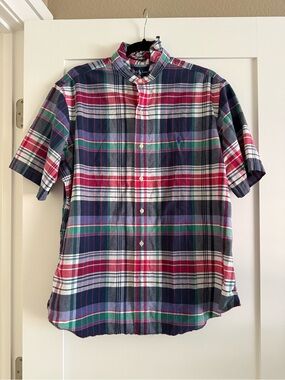Ralph Lauren Short-Sleeve Plaid Button-Down Shirt - Navy, Red & Green